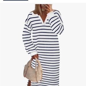 Striped V-Neck Long Sleeve Dress